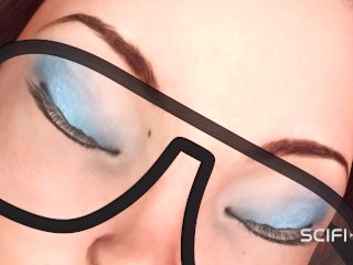 Cyber disco sex. A sexy nerdy girl in cuffs gets fucked by a disco man