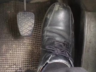 Barefoot driving - Truck - Pedal pumping brakes and accelerator socks shoes and bare naked feet