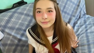 Cute Japanese Schoolgirl Touches Your Cock And Blushes