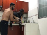 Preview 1 of Fucking my stepsister in the kitchen of our house - Creampie - Porn in Spanish