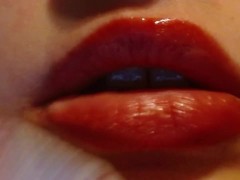 Blotting Whore Red Lips onto A paper towel ( should be your cock )