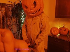 Trick or Treat PUMPKIN King~ JACK-O-LANTERN FUCKS me CUMS on my BIG TITS after SUCKING THROATING him