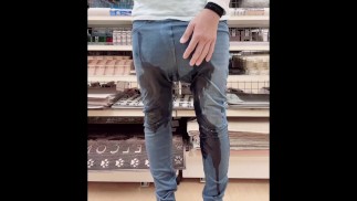 Pee overflowing from diapers and walking while soaked with peeing even jeans