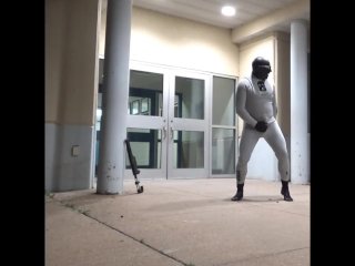 bastard wetsuit commando shoots massive load into wetsuit in front of doors