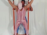 Preview 3 of spandex covered slave and his muscle master