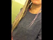 Preview 2 of Feeling horny at work - coffee break flashing boobs - sexy playful blonde braids hot girl next door