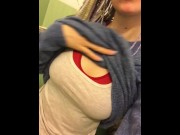 Preview 3 of Feeling horny at work - coffee break flashing boobs - sexy playful blonde braids hot girl next door