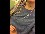 Preview 4 of Feeling horny at work - coffee break flashing boobs - sexy playful blonde braids hot girl next door