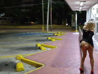Exhibitionist Sissy Dildoing her Ass in a Supermarket Public Parking Lot while a Stranger Observes