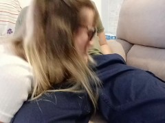 Extreme Ejaculation destroys clean clothes before going to work