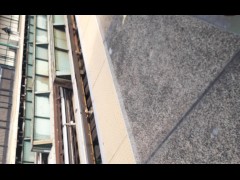Cumming on an train station 