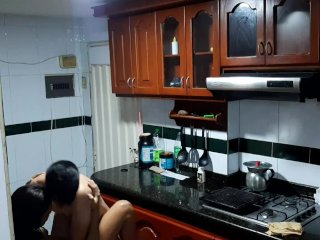 They Record Us While I Lick My Stepsister's Pussy in the Kitchen. Pt2.A DeliciousBlowjob on the Co