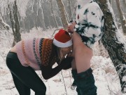 Preview 1 of Blonde Step Mom fuck and suck Her Horny Step Son in the forest public sex