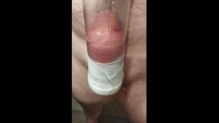 Penis pump stuffed full of my big cock and played with