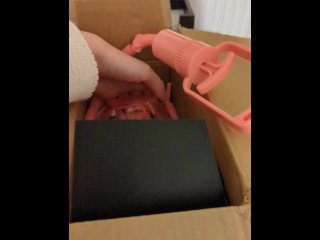 sex toy unboxing, vertical video, british lesbian, british