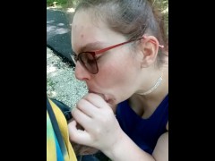 Quick blowjob on VERY public path