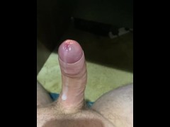 Guy edging himself while leaking precum and moaning until he ruins his orgasm