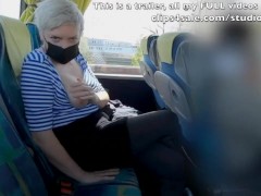 Public bus risky crossed legs masturbation orgasm