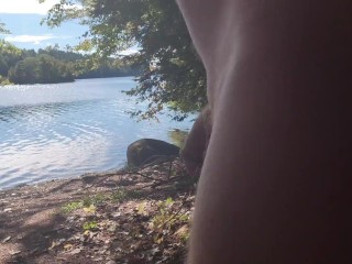 Walking Nude on Public Trail next to Lake