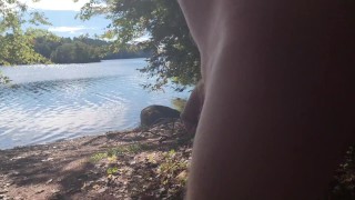Walking nude on public trail next to lake