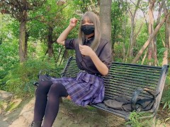 Video Crossdresser // Slutty Sissy Change Clothes In The Wood And Mastuebate On The Bench