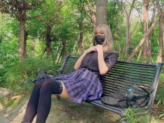 伪娘 // 烧鸡带把JK公园脱衣换装与露出自慰 - Screenshot 3 of 16 - Outside