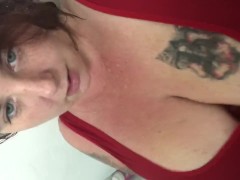 Thick red head lingerie in the shower