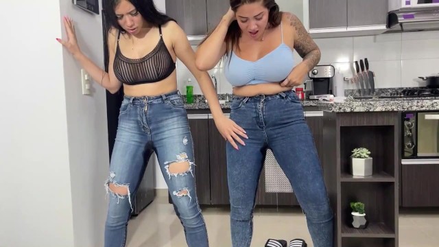 Sexy lesbian session of a jeans fetish - Ambar Prada y Sara Blonde