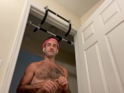 Preview 1 of Working out naked with my big floppy sweaty hairy cock exposed after workout