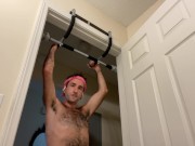 Preview 4 of Working out naked with my big floppy sweaty hairy cock exposed after workout