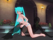 Preview 3 of 3D HENTAI Miku in a swimsuit rides a dick near the pool