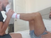 Preview 4 of Straight roommate mouthfucked  with  my stinky smelly feet. Male Foot /Sock worship