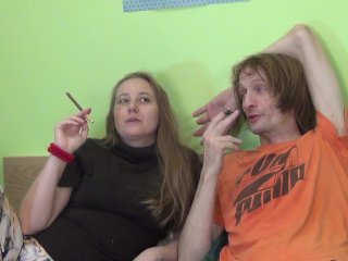 real couple, in clothes, reality, smoking cigarette
