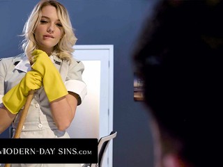 MODERN-DAY SINS - Horny Blonde Cleaning Lady Gets Rough Office Assfuck after Seducing her Boss