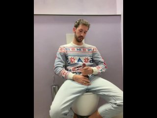 Huge cumshot in the library's bathroom after studying