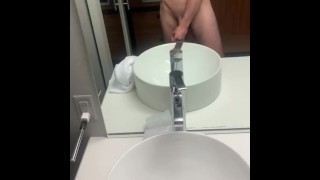 Teasing my big dick in a hotel mirror 