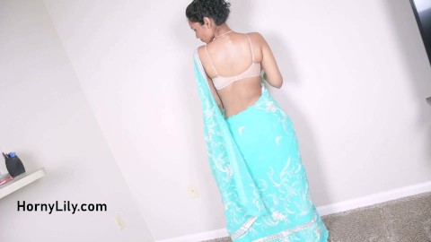Big Boobs Indian Wife In Sari Dancing On Bollywood Song Stripping Naked On Camera