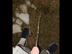 Risky Pissing In The Back Yard at Night While Wife's Home