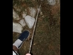 Risky Pissing In The Back Yard at Night While Wife's Home