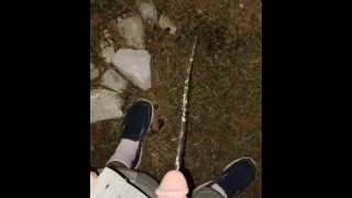 Risky Pissing In The Back Yard at Night While Wife's Home