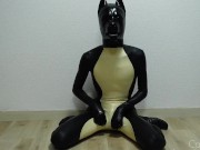 Preview 4 of Rubber Dog Handjob in Full Latex Catsuit