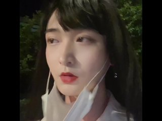 School Uniform Transgirl Leaking Cute Caged Cock on Street