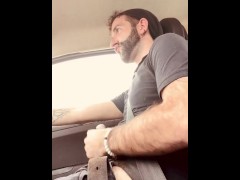 Stroking my exposed big hairy cock in my car while people pass by in public teaser