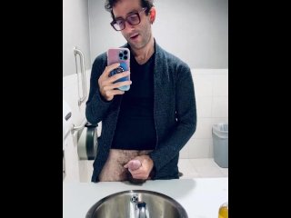 Stroking my dick on a break at work while customers try to get in the bathroom