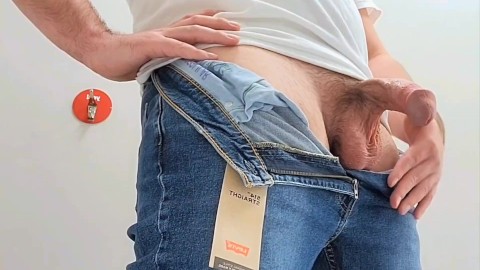 Got really horny and undressed playing with my huge testicles & thick monster cock inside of TJ Maxx