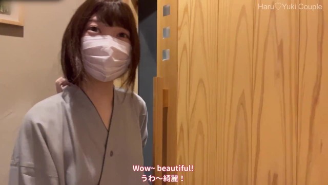 【素人】絶景!?貸切露天風呂での野外フェラ＆生SEX 素人カップル/美少女/色白美乳/中出し/フル動画(23分)/일본여대생과질내사정섹스