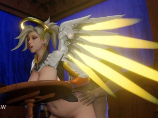 Mercy in the Saloon late at night. Overwatch 