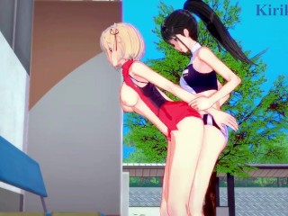 Chisato Nishikigi and Takina Inoue have futanari sex in the backyard. - Lycoris Recoil Hentai