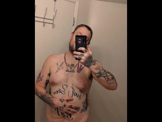 tattoo, stroking cock, solo male, reality