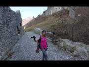 Preview 1 of Publicly fucked by visitors during a tour of the castle ruins